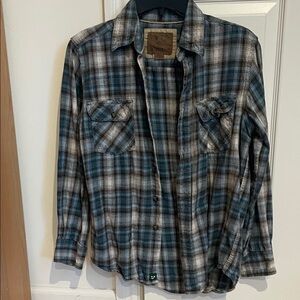 Men's Plaid Button-Up Shirt in Teal and Grey